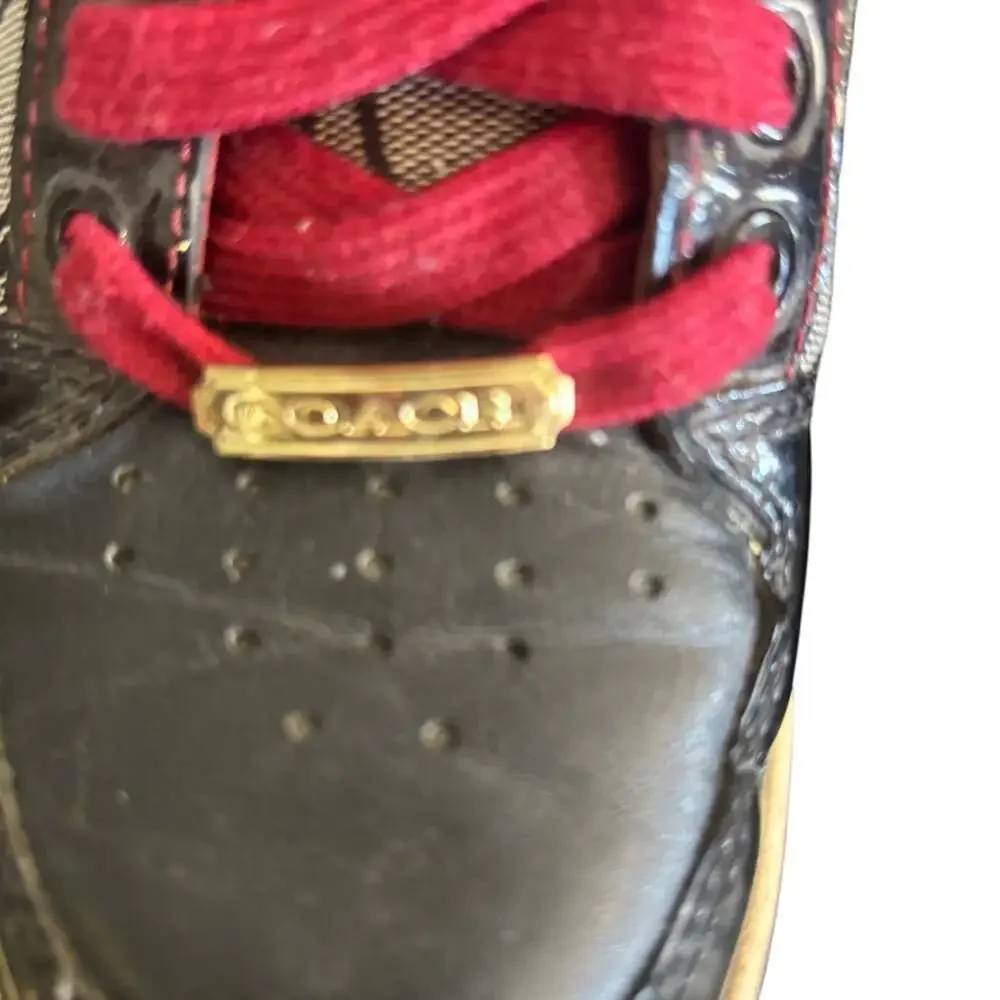 Coach Norra High Top Sneaker Q368 Women's 6 Black Signature Canvas Patent Red